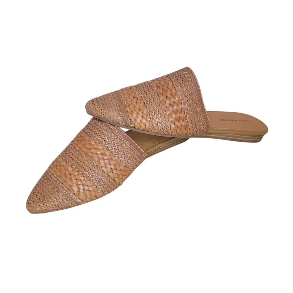 Lucky Brand Woven Leather Mule Loafers Tan Brown Slip On Size 10 Boho Coastal - Picture 3 of 8